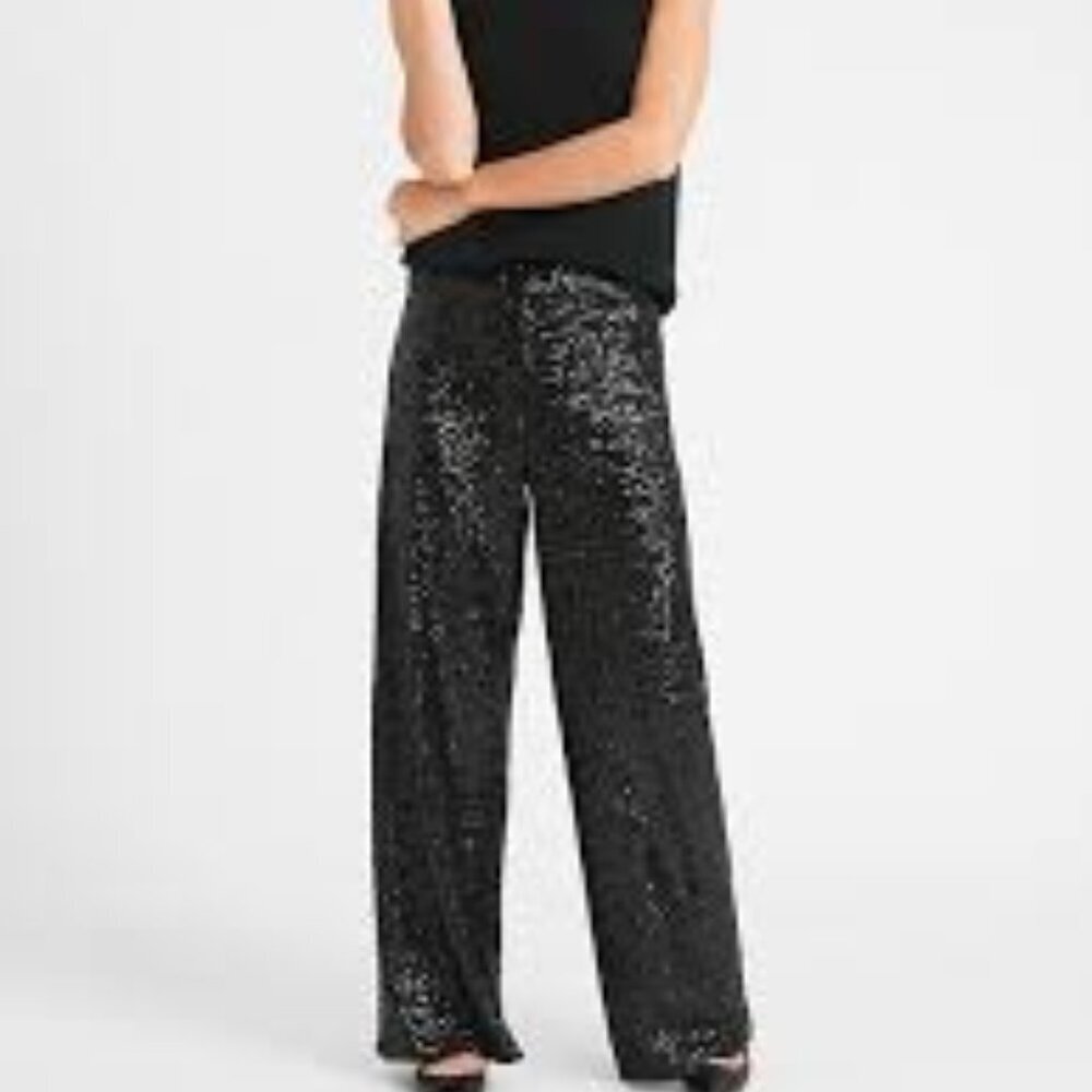 NWT Banana Republic Sequin Black Wide-Leg Pants Size XS
